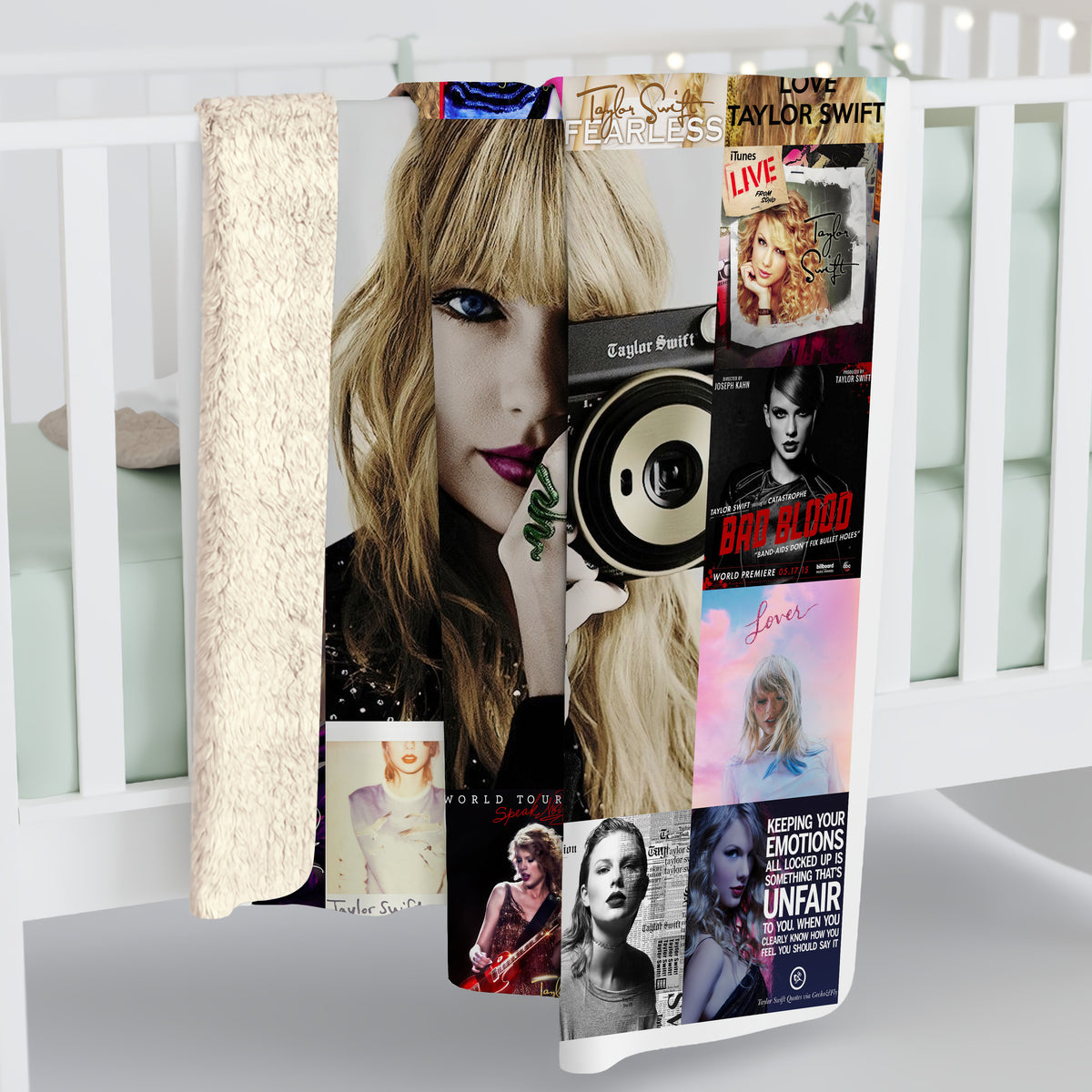Taylor Swift Eras Photo & Album Collage Blanket, 1989 & Reputation Era Throw, Cozy Fleece Music Souvenir