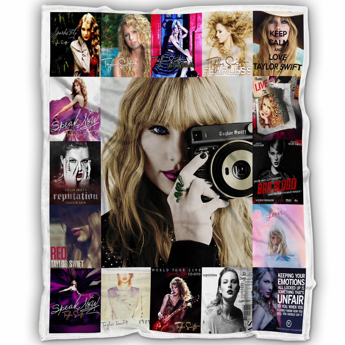 Taylor Swift Eras Photo & Album Collage Blanket, 1989 & Reputation Era Throw, Cozy Fleece Music Souvenir