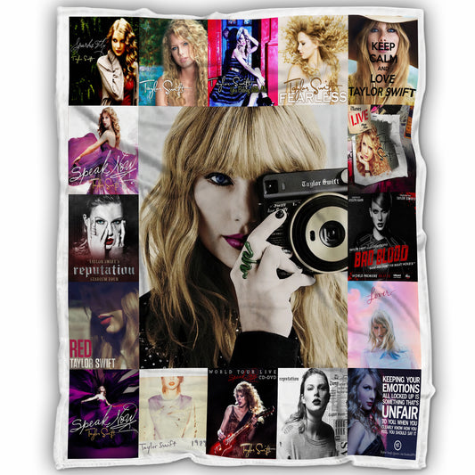 Taylor Swift Eras Photo & Album Collage Blanket, 1989 & Reputation Era Throw, Cozy Fleece Music Souvenir