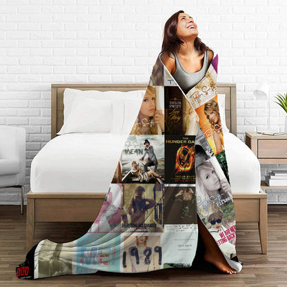 Taylor Swift Album & Single Covers Grid Blanket, Ultimate Eras Tour Souvenir, Cozy Fleece Throw