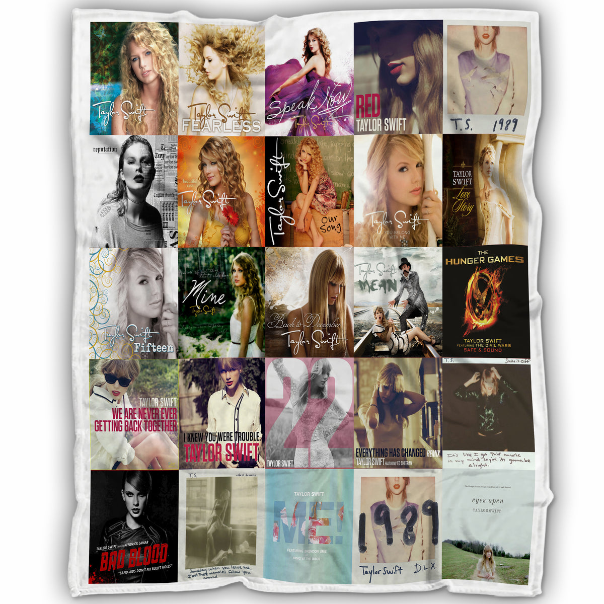 Taylor Swift Album & Single Covers Grid Blanket, Ultimate Eras Tour Souvenir, Cozy Fleece Throw