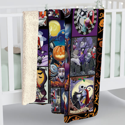 The Nightmare Before Christmas Fleece Blanket – Jack and Sally Spooky Love & Halloween Collage Throw