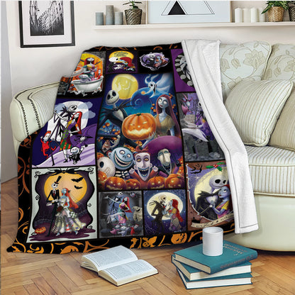 The Nightmare Before Christmas Fleece Blanket – Jack and Sally Spooky Love & Halloween Collage Throw