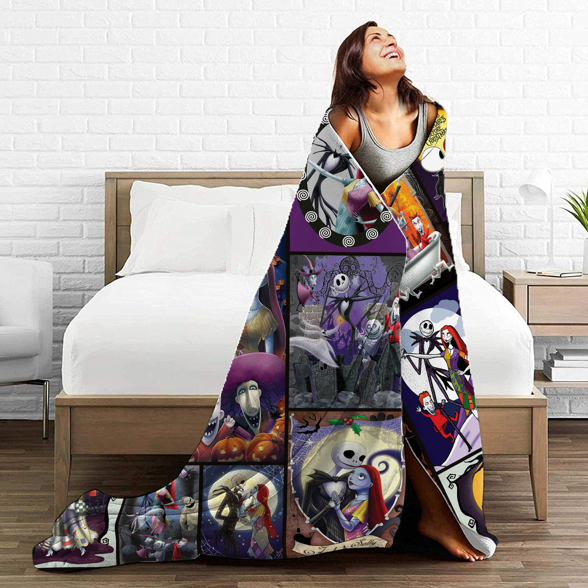 The Nightmare Before Christmas Fleece Blanket – Jack and Sally Spooky Love & Halloween Collage Throw
