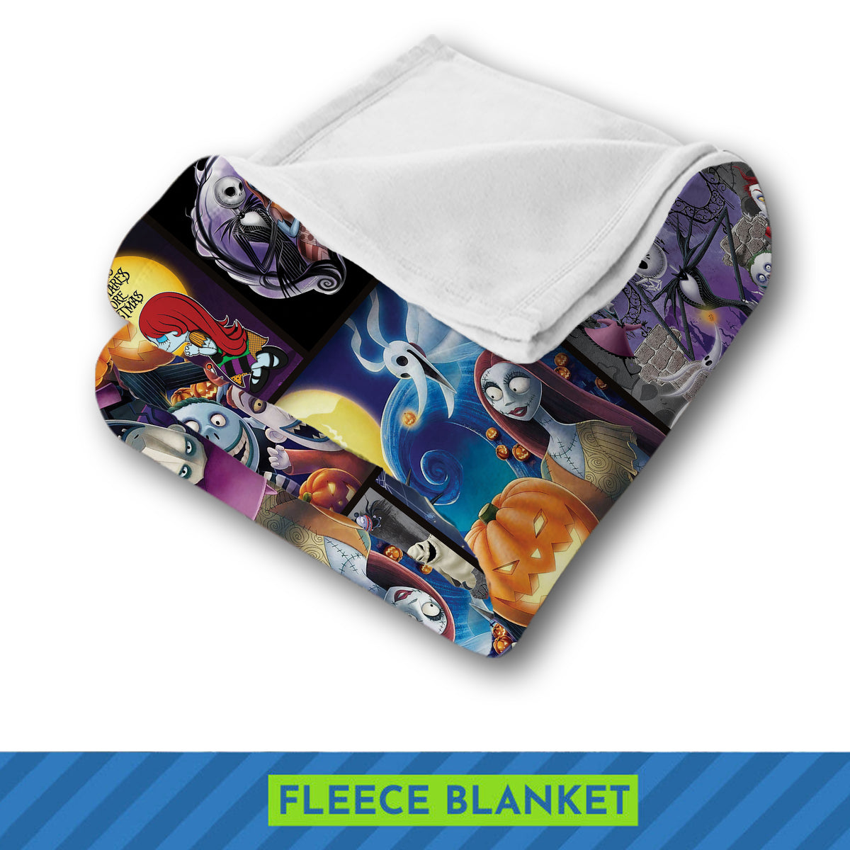 The Nightmare Before Christmas Fleece Blanket – Jack and Sally Spooky Love & Halloween Collage Throw