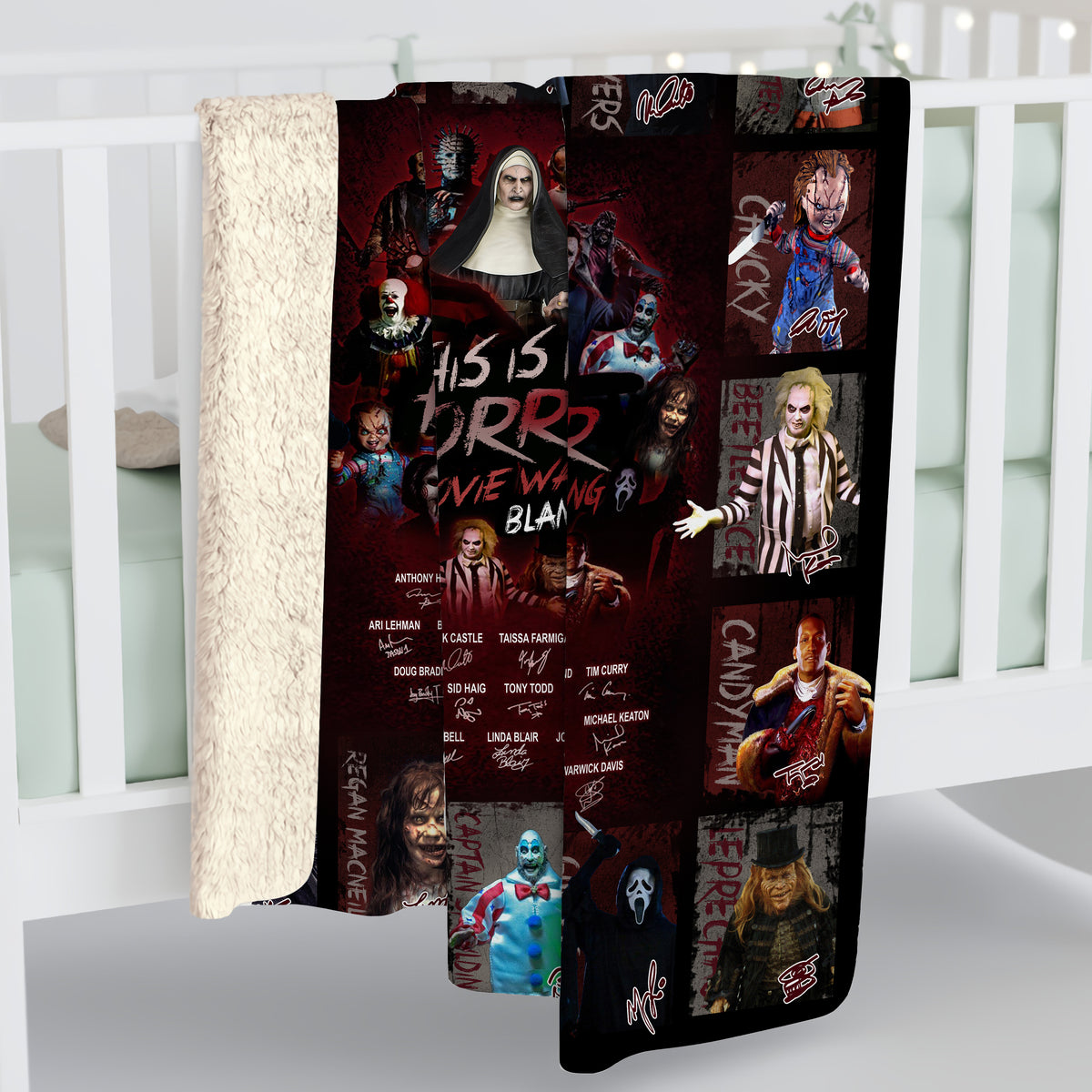 This is My Horror Movie Watching Blanket, Halloween Blanket Gift, Horror Icons Flannel Fleece Sherpa Blanket