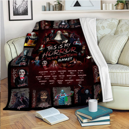 This is My Horror Movie Watching Blanket, Halloween Blanket Gift, Horror Icons Flannel Fleece Sherpa Blanket