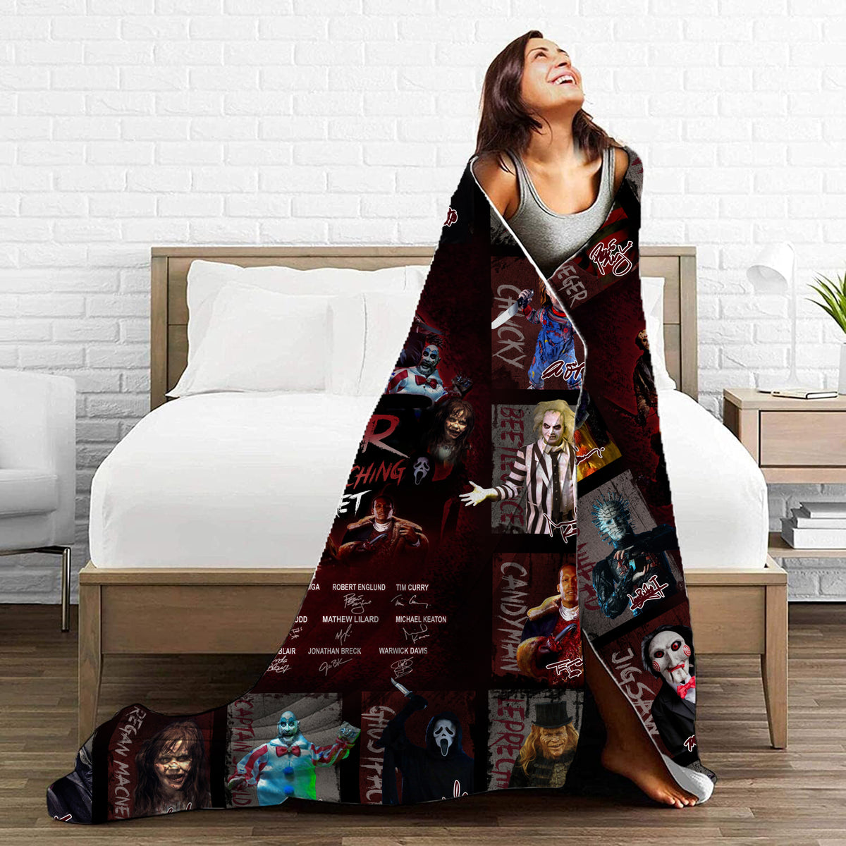 This is My Horror Movie Watching Blanket, Halloween Blanket Gift, Horror Icons Flannel Fleece Sherpa Blanket