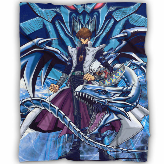 Yu-Gi-Oh! Seto Kaiba & Blue-Eyes White Dragon Blanket –  Legendary Anime Card Game Soft Snuggle Blanket